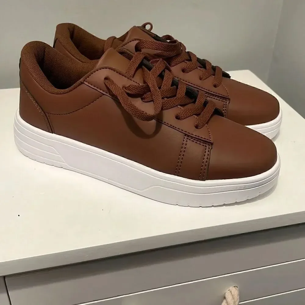 Unbranded Men's Brown Fashion Classic Solid Lace Up Sneaker Shoes Size 39